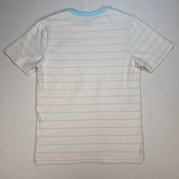 Roark T Shirt Men's S Off-White Blue 100% Cotton Stripe Pocket Logo - Picture 2 of 11